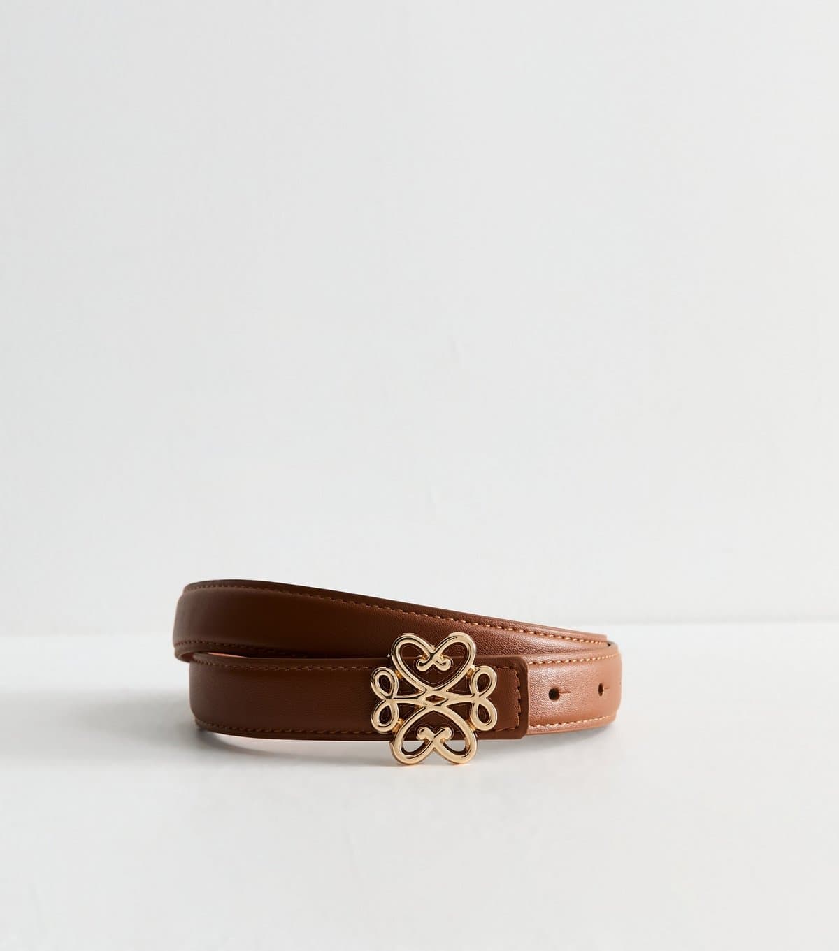 New Look New Look Tan Faux Leather Square Heart Buckle Belt