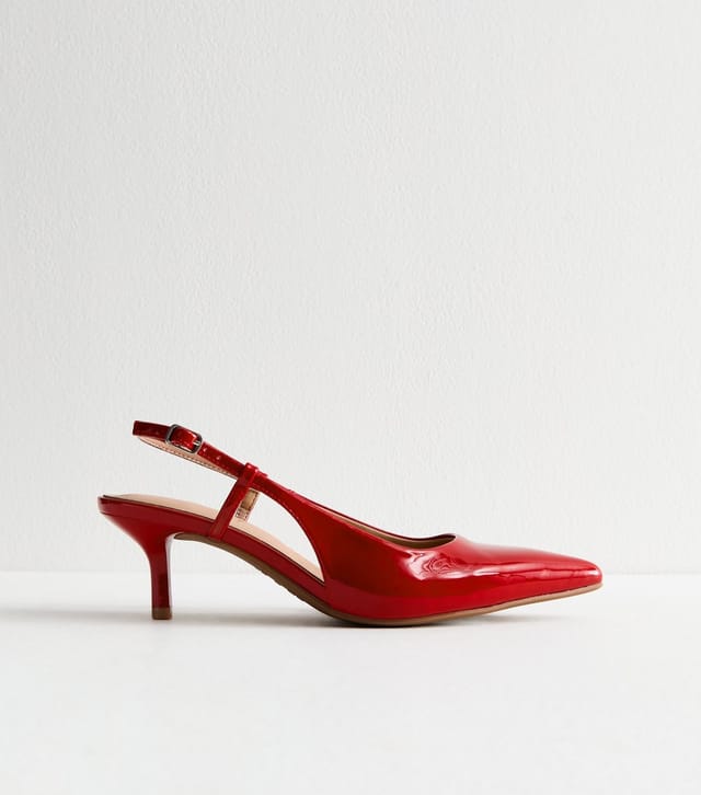 New Look Women's Red Faux Patent Leather Slingback Pumps Vegan New Look - 2