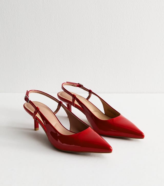New Look Women's Red Faux Patent Leather Slingback Pumps Vegan New Look - 3