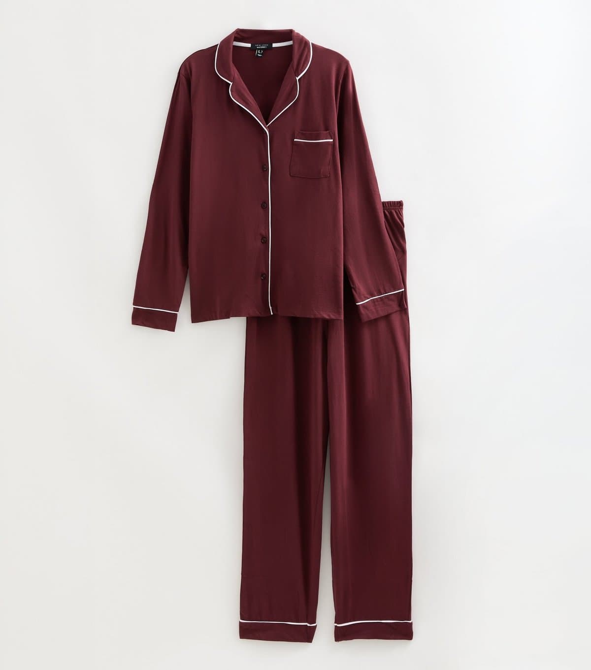 New Look Women's Maternity Dark Burgundy Cotton Rich Revere Collar Pyjama Set New Look