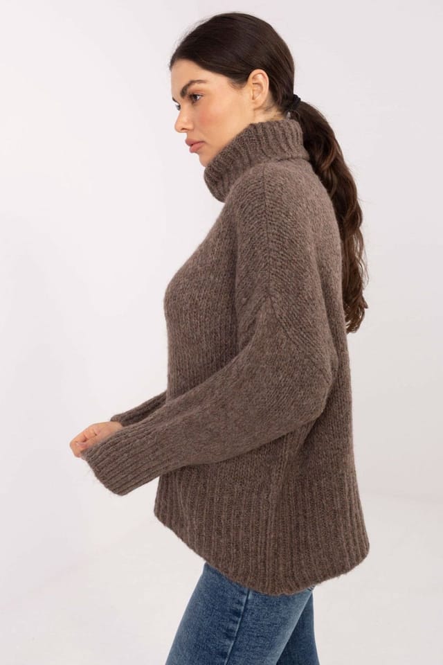 Love Lace Love Lace Women's Thick Knit Turtleneck Sweater for Cool Days in Brown - 3