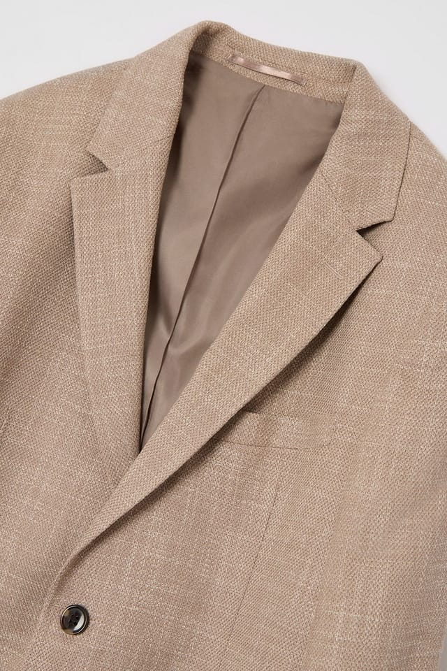 Burton Burton Men's Beige Textured Patch Pocket Slim Fit Blazer - 2