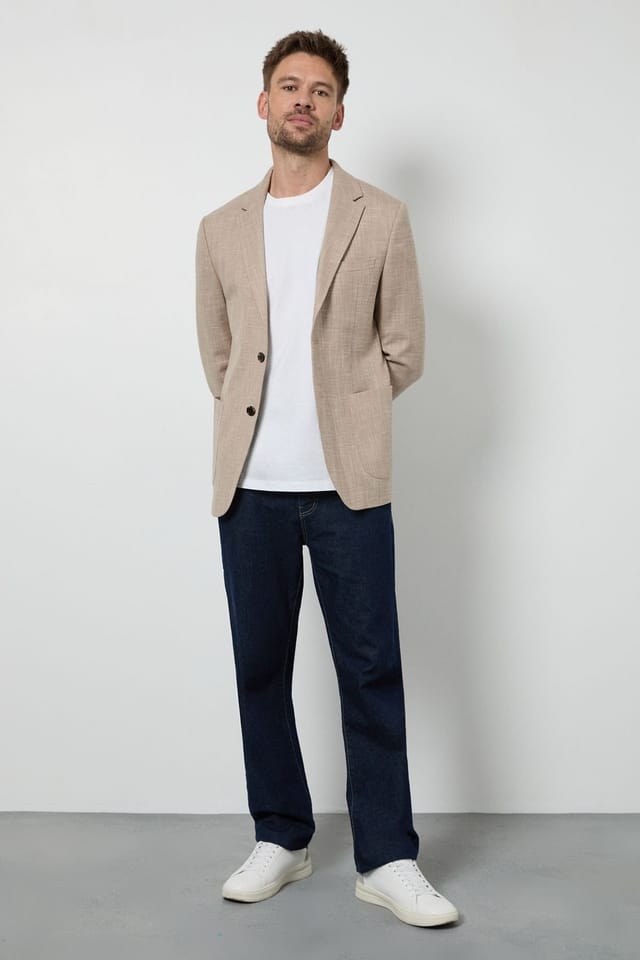 Burton Burton Men's Beige Textured Patch Pocket Slim Fit Blazer - 3