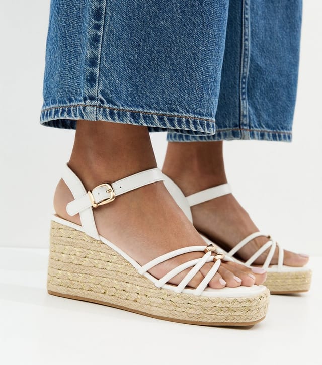 New Look Women's White Faux Leather Strappy Wedges Vegan New Look - 2