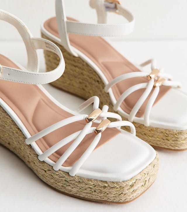 New Look Women's White Faux Leather Strappy Wedges Vegan New Look - 3