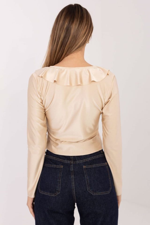Love Lace Love Lace Women's Elegant Polyester Viscose Bow Neck Blouse in Beige - 3
