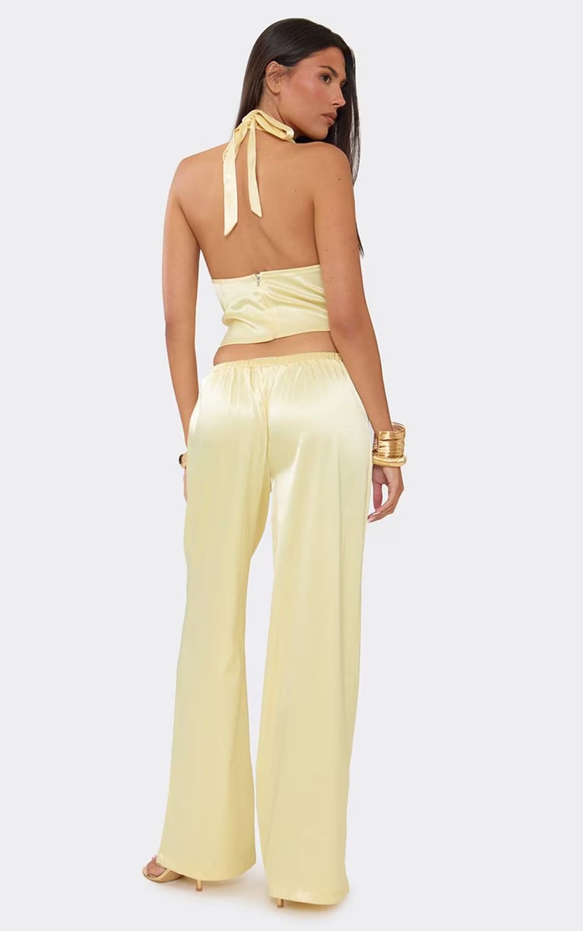 EGO Yellow Satin Wide Leg Trousers, Women's Size UK 6