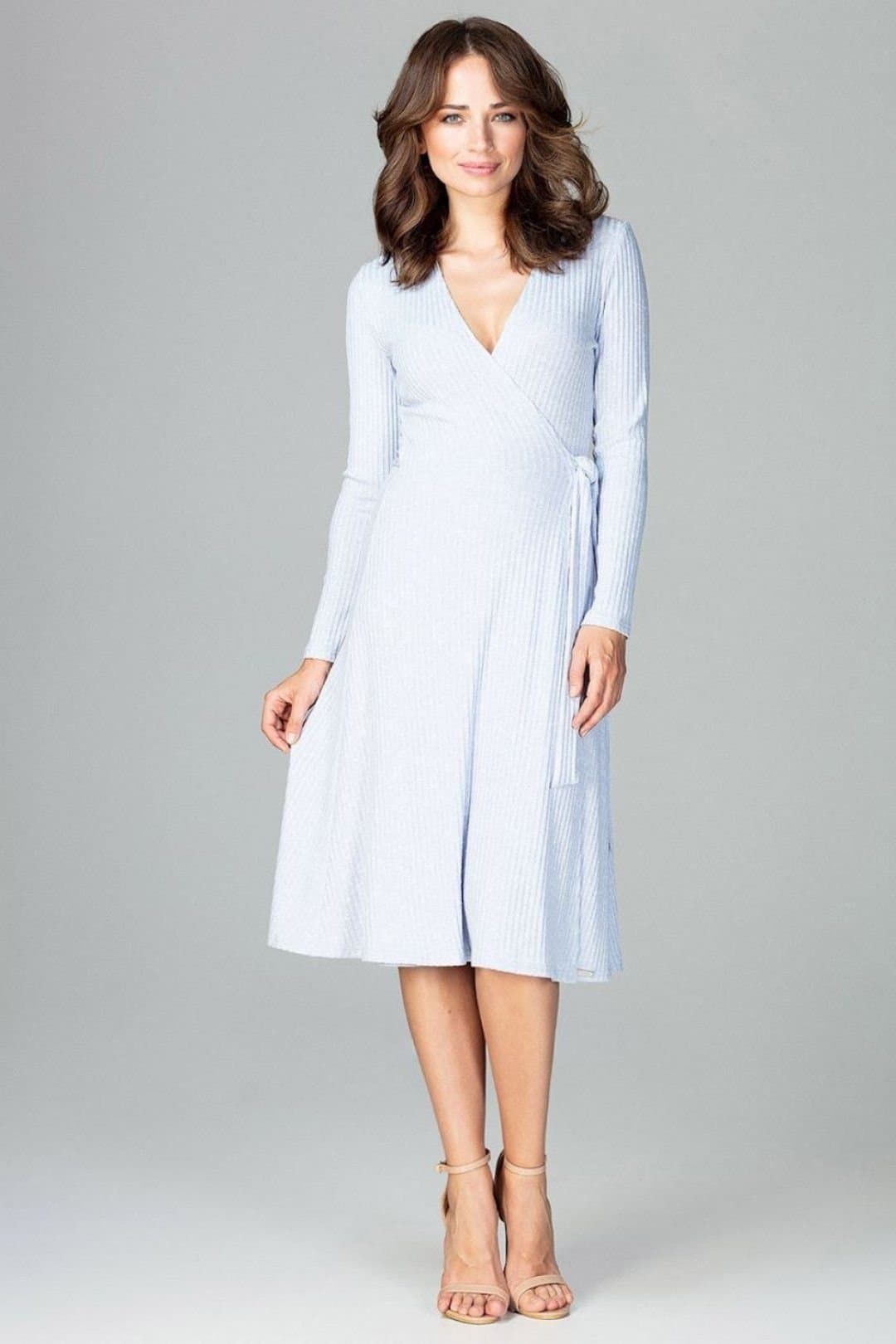 Love Lace Love Lace Women's Loose Fit Knit Knee Length Long Sleeve Dress in Blue