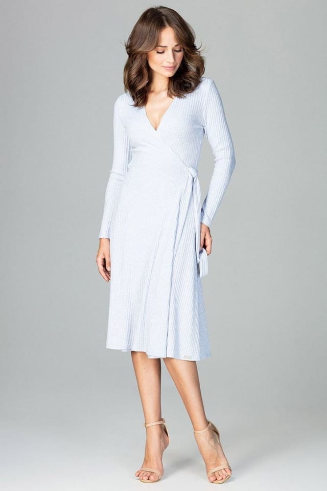 Love Lace Love Lace Women's Loose Fit Knit Knee Length Long Sleeve Dress in Blue - 2