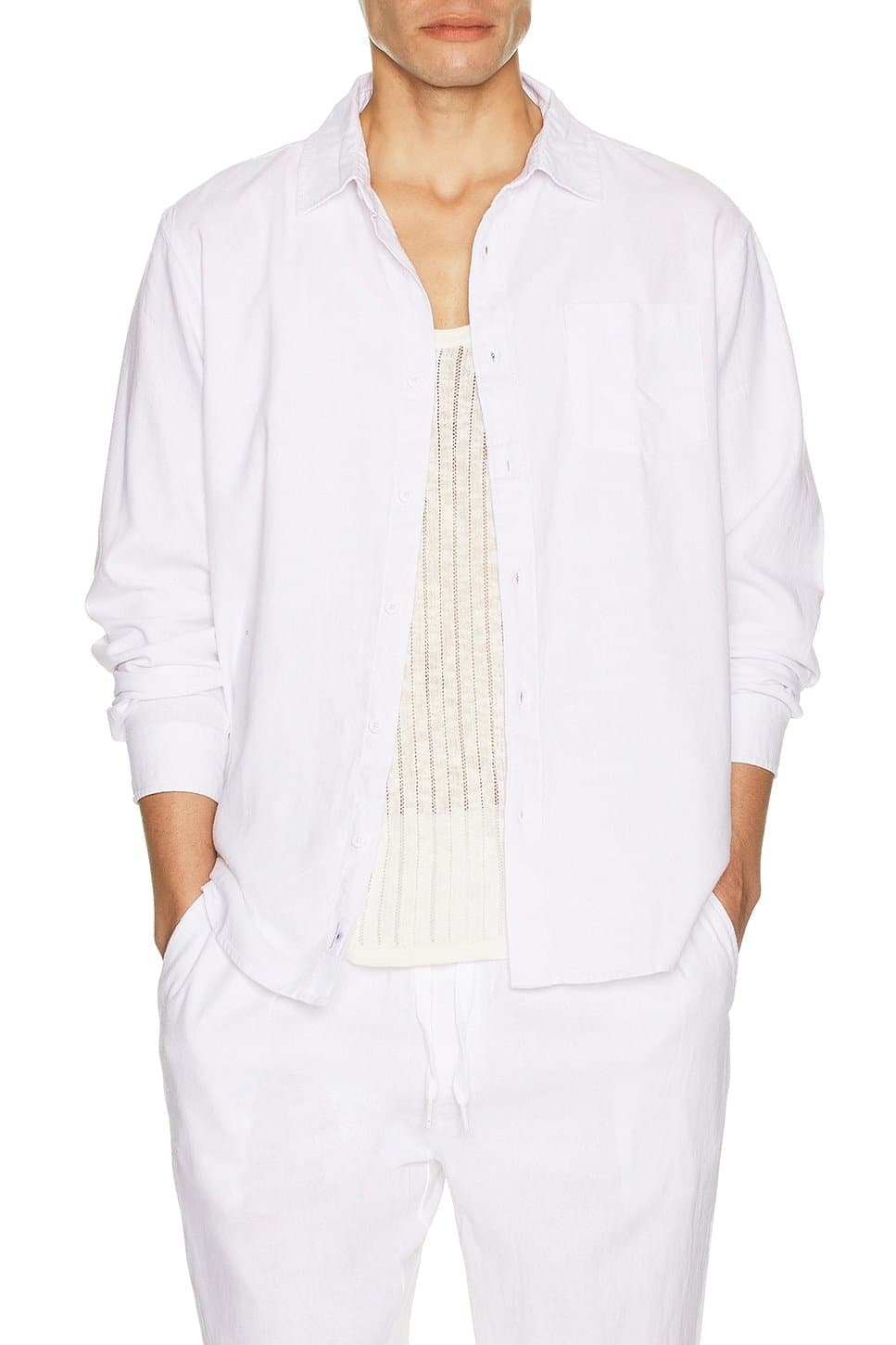 revolve Revolve Vintage Long Sleeve Linen Button Down Shirt in White