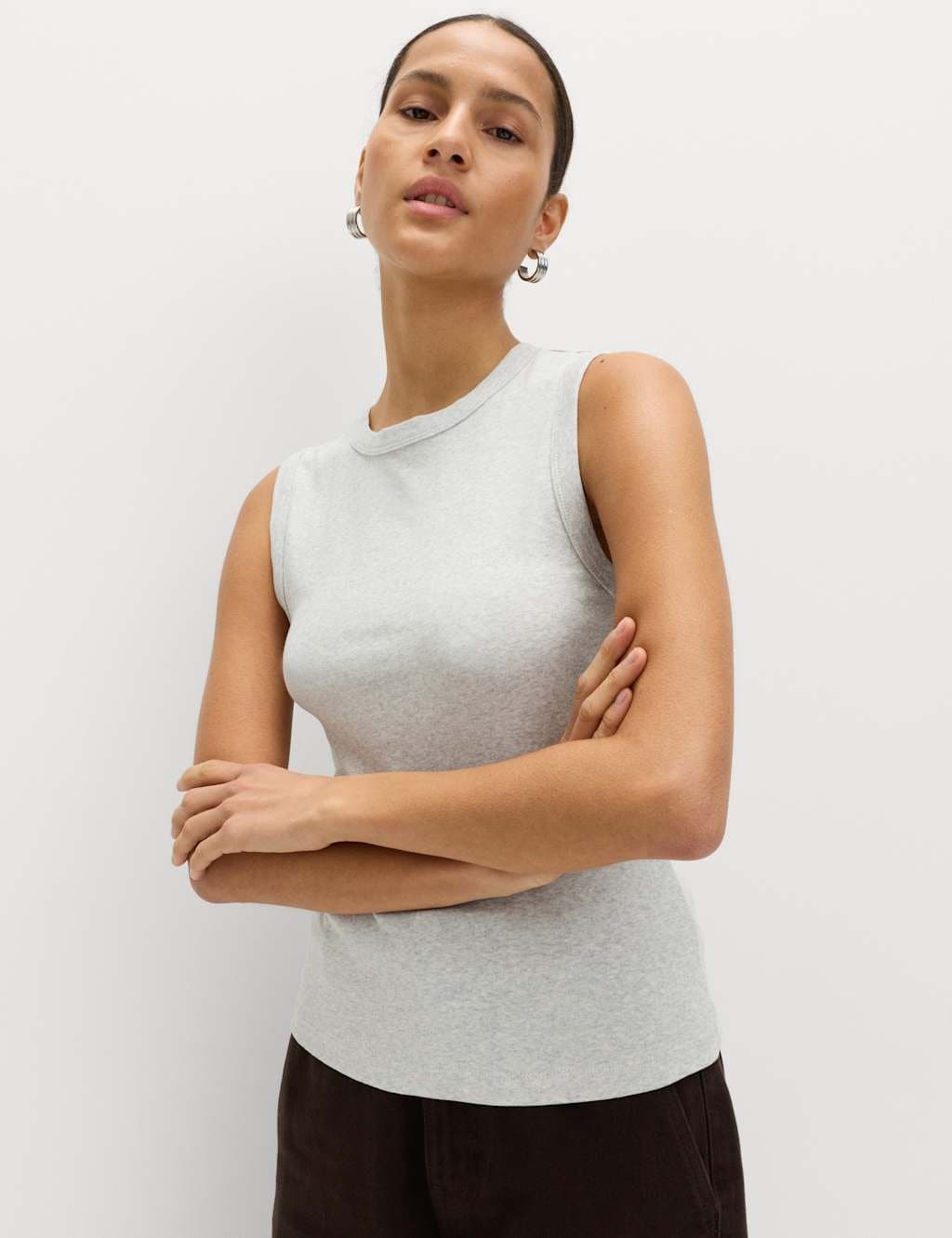 Marks & Spencer M&S Cotton Rich Premium Slim Fit Tank Top Grey