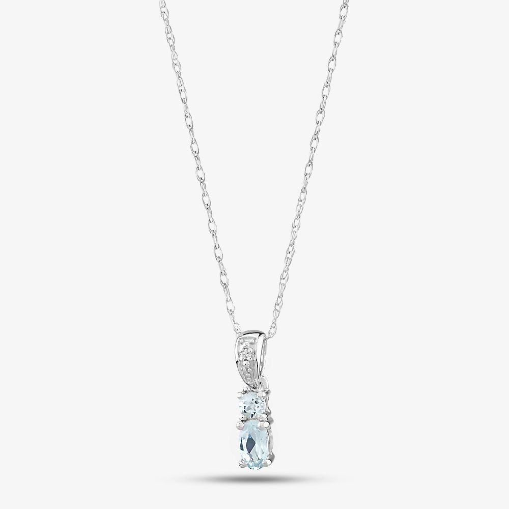 T.H.Baker T.H.Baker Women's 9ct White Gold Oval Aquamarine & Diamond Pendant BSS413-AQ in Blue - 1