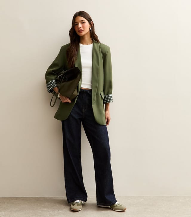 Gini London Women's Khaki Contrast Trim Check Blazer Gini London New Look - 3