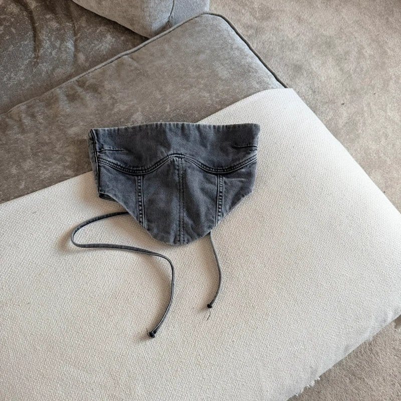 Luxe To Kill Grey Denim Bandeau Crop Top