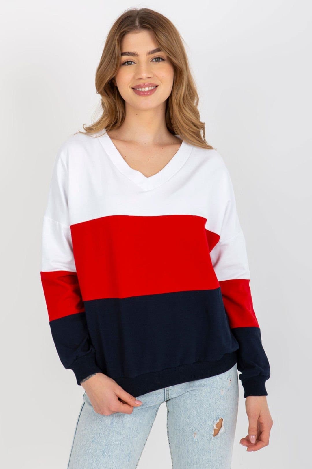 Love Lace Love Lace Women's Heart Neck Long Sleeve Sweatshirt in White