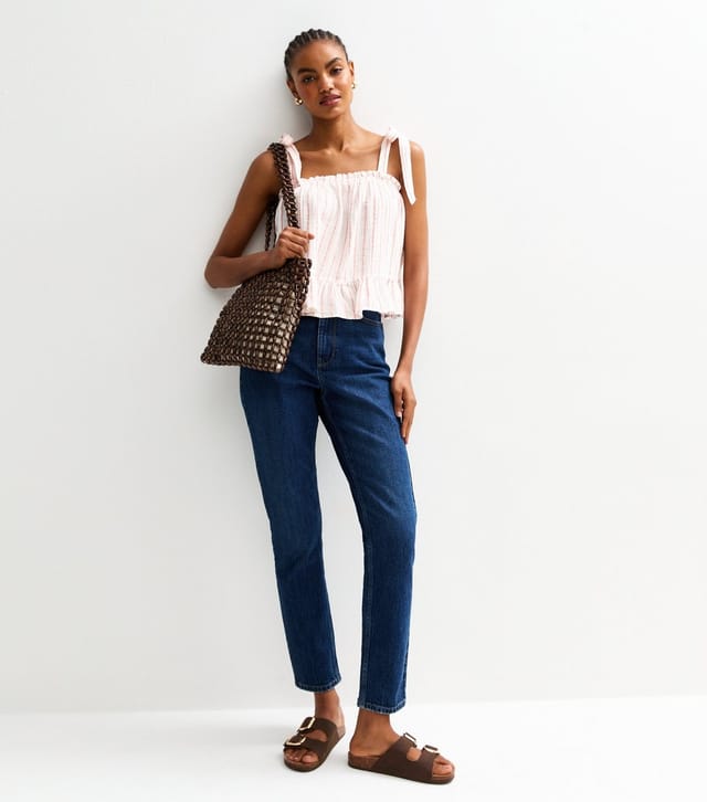 New Look Women's Tall Pink Striped Cotton Tie Shoulder Cami Top New Look - 3