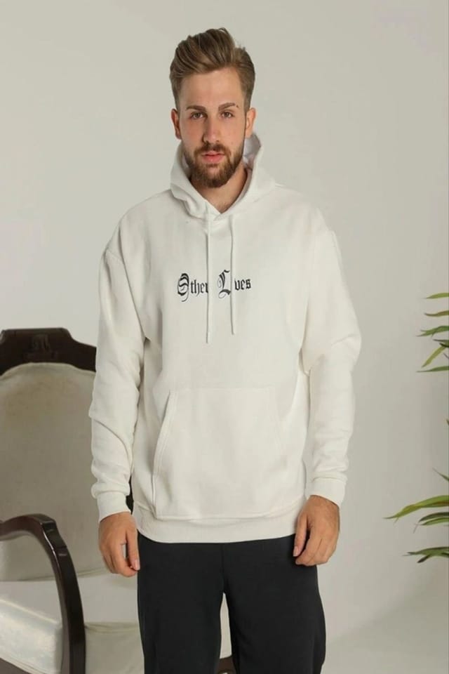 Janes Janes Men's Oversized Hooded Sweatshirt with Back Print in White - 2