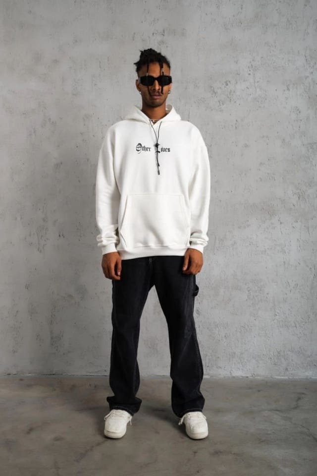 Janes Janes Men's Oversized Hooded Sweatshirt with Back Print in White - 3