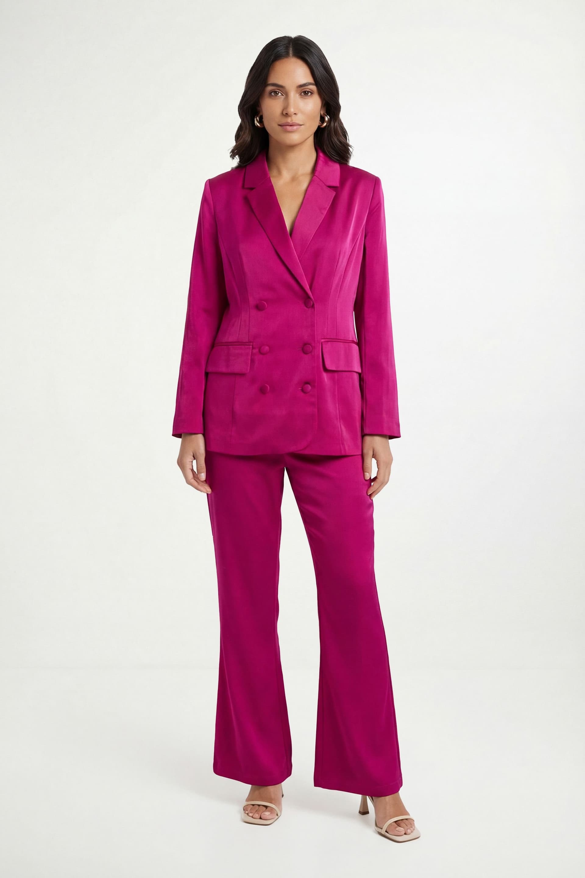 Wallis Wallis Women's Petite Satin Double Breasted Blazer Coord in Pink