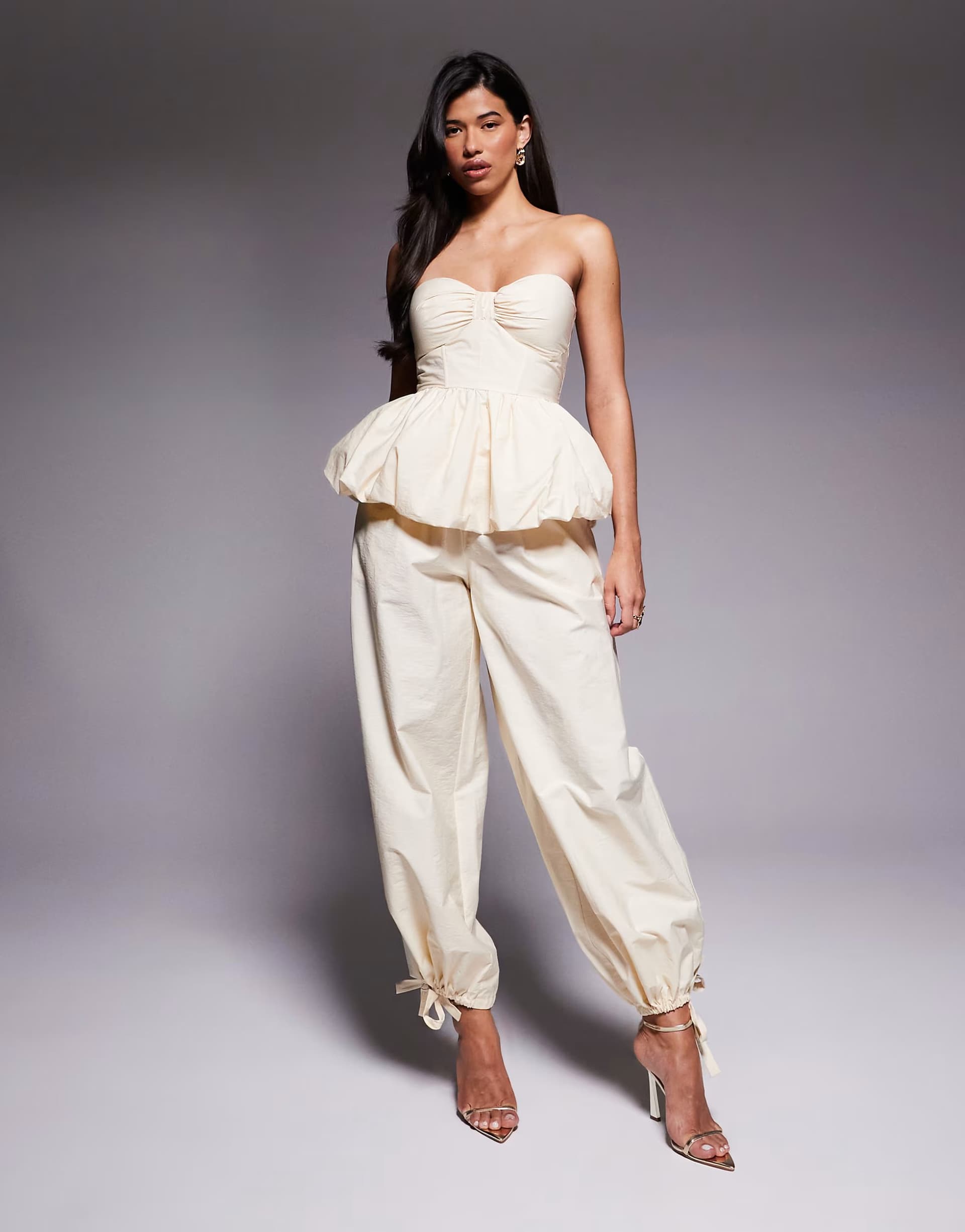 ASOS ASOS LUXE co-ord bubble hem trousers in buttermilk