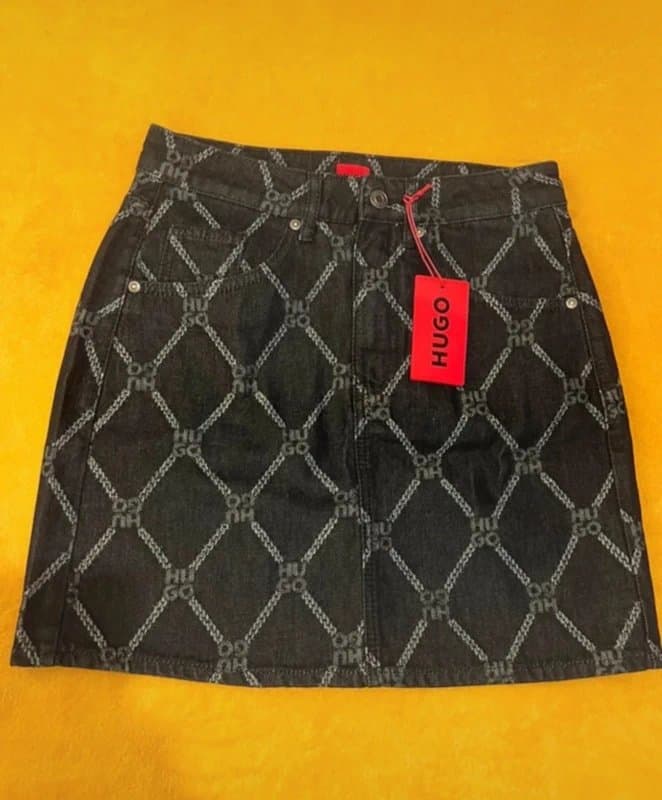 Hugo Boss hugo red gebisi printed denim skirt in navy