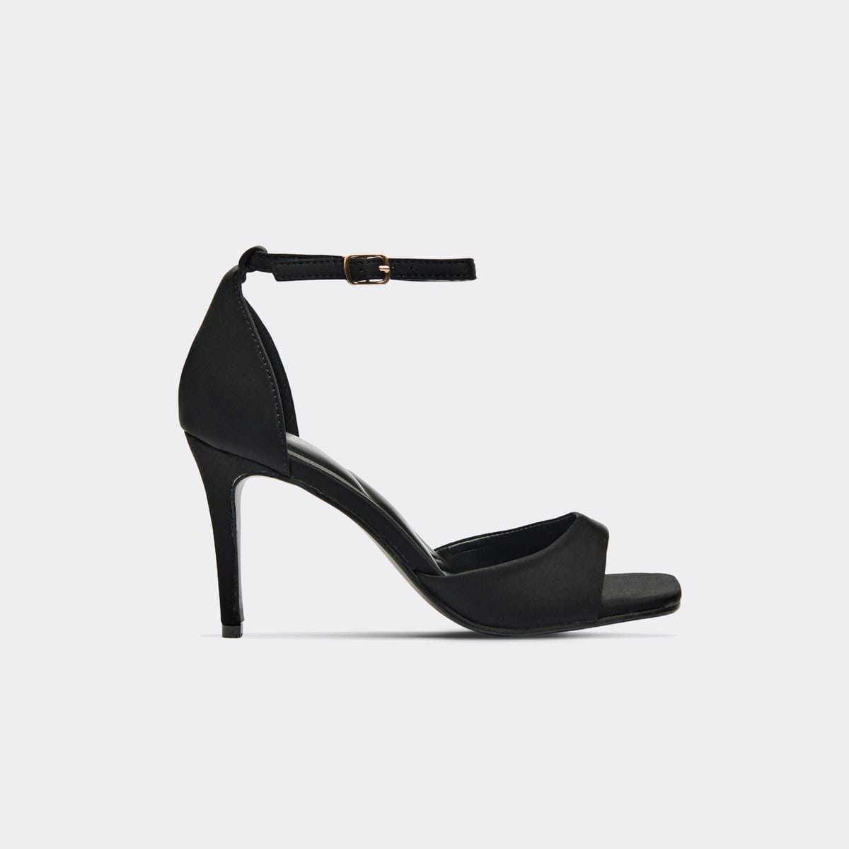 EGO Hudgens Ankle Strap Square Peep Toe In Black Satin, Women's Size UK 3 - 1