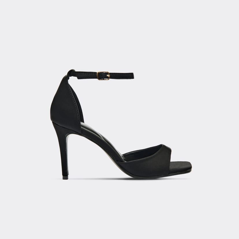 EGO Hudgens Ankle Strap Square Peep Toe In Black Satin, Women's Size UK 3 - 1