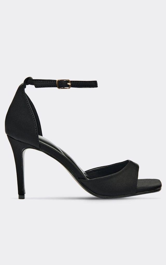 EGO Hudgens Ankle Strap Square Peep Toe In Black Satin, Women's Size UK 3 - 2