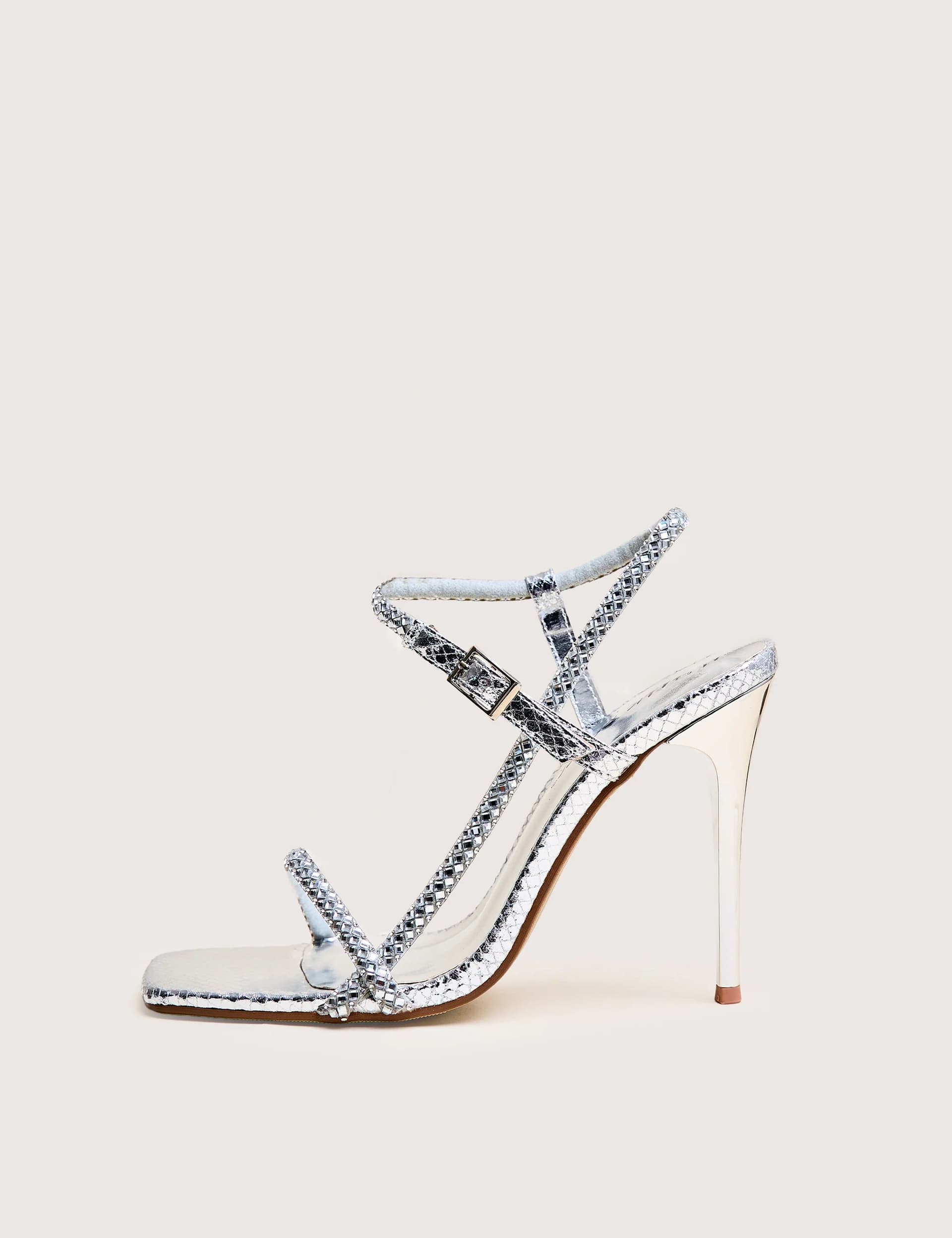 Public Desire Public Desire Silver Snake PU Diamante Strap Stiletto Heels
