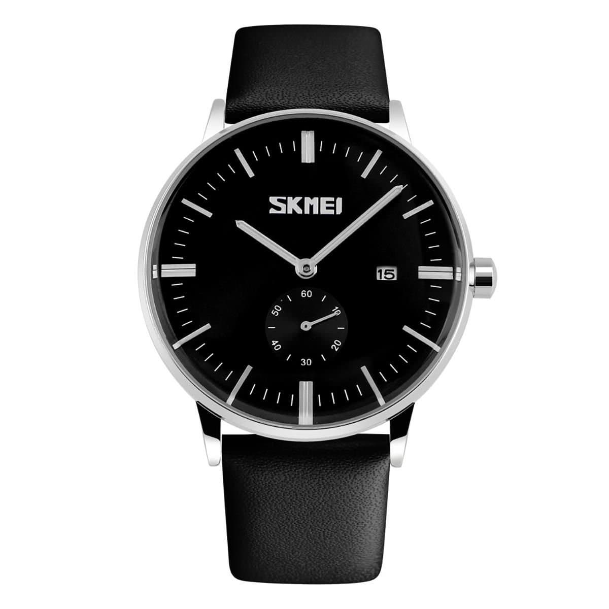 Skmei Skmei Men's Mens Classic Watch with Genuine Leather Strap & Date Display in Black