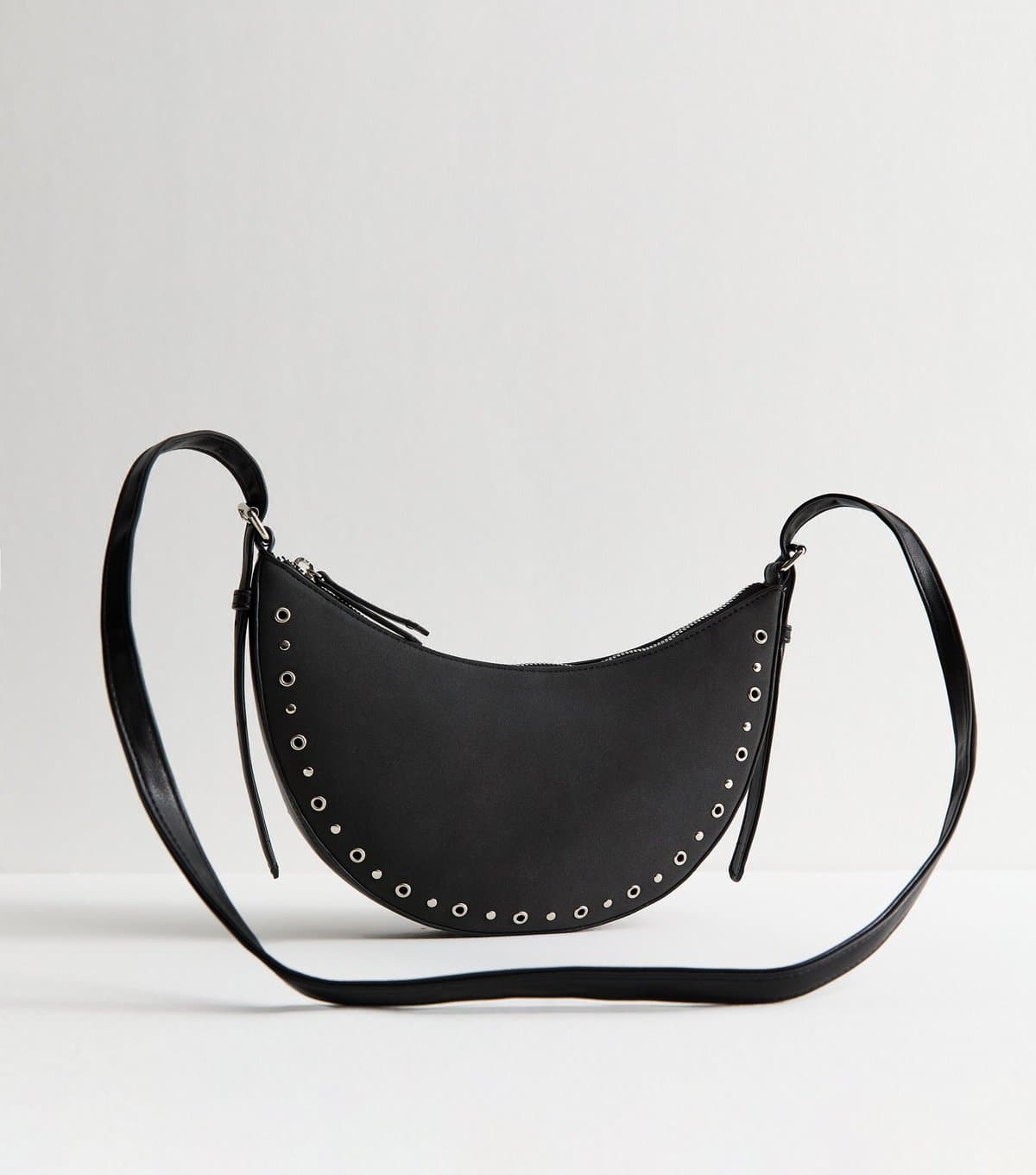New Look Black Faux Leather Eyelet Trim Crossbody Bag New Look