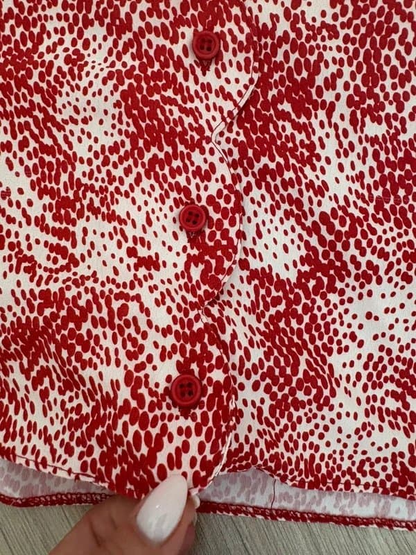Topshop Topshop Red & White Scallop Edge Blouse UK 10 Y2K Long Sleeve Button Up Smart Casual Coquette