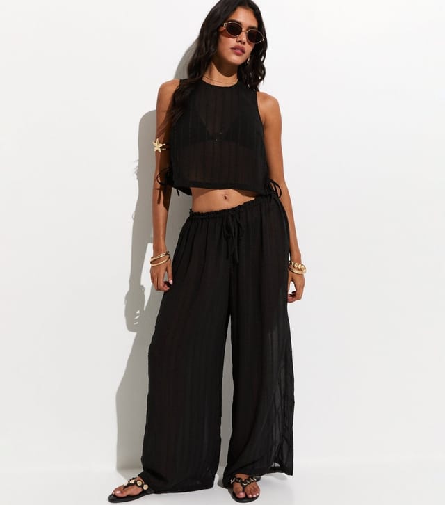 New Look Women's Black Striped Beach Wide Leg Trousers New Look - 3