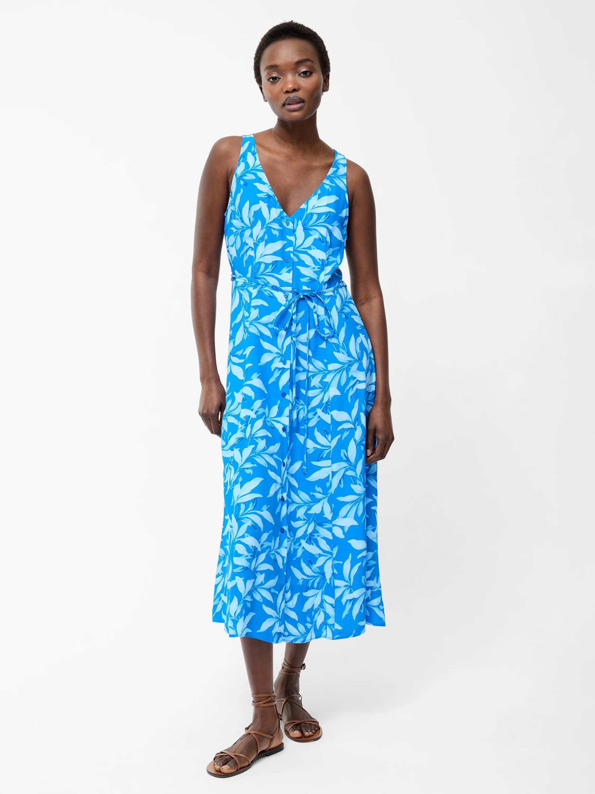 French Connection Avalina V Neck Sleeveless Midi Dress Blue Sea Star
