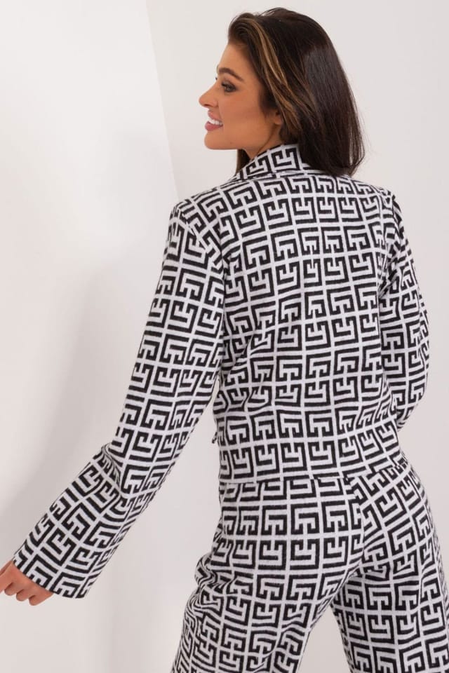 Love Lace Love Lace Women's Geometric Cotton Double Breasted Blazer Jacket in Black - 3