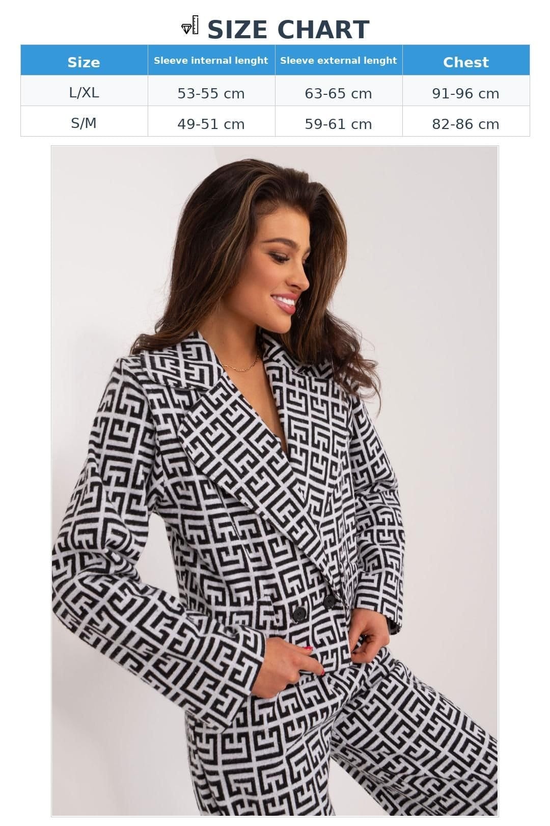 Love Lace Love Lace Women's Geometric Cotton Double Breasted Blazer Jacket in Black - 4