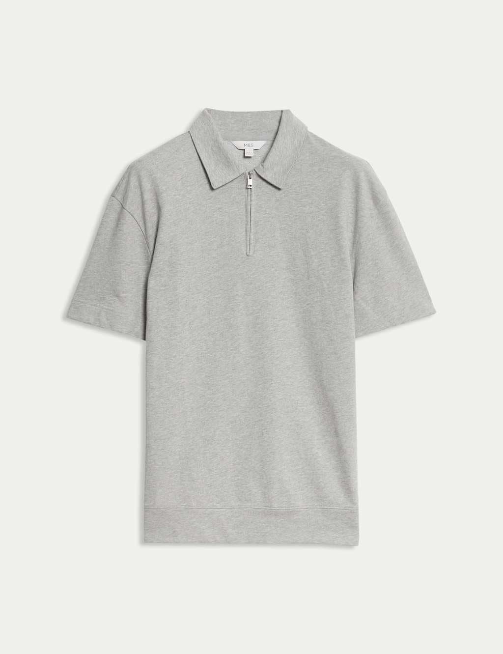 Marks & Spencer M&S Grey Marl Oversized Cotton Polo Shirt