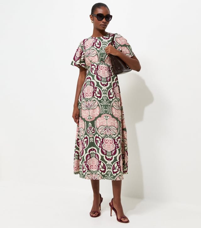 New Look Women's Green Floral Angel Sleeve Midi Dress New Look - 3