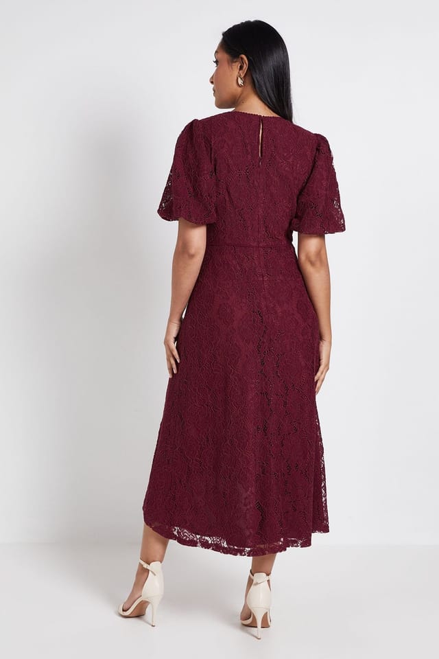 Wallis Wallis Women's Petite Lace Drop Hem Midi Dress in Plum - 3