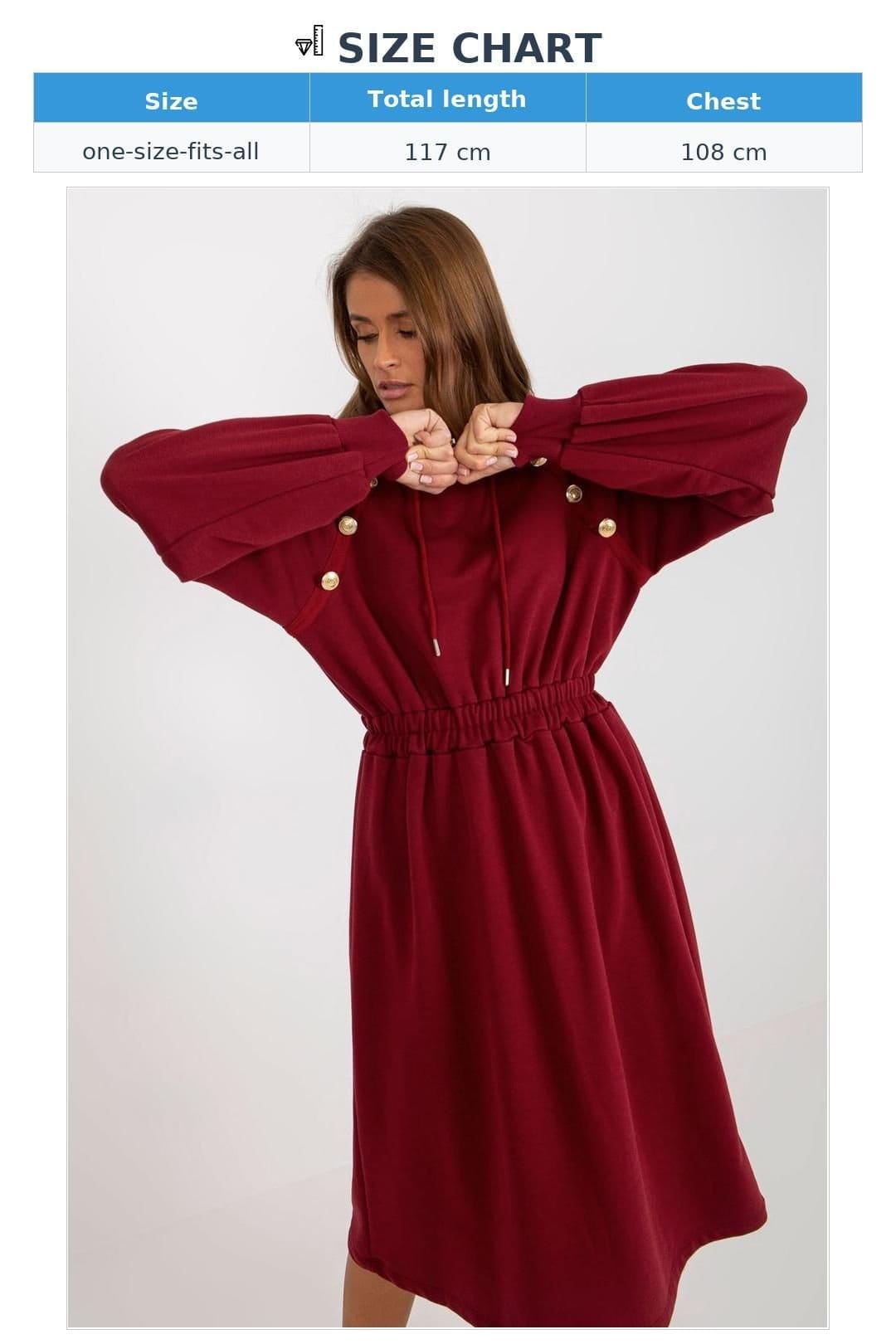 Love Lace Love Lace Women's Everyday Hooded Sweatshirt Dress With Buttons in Red - 4