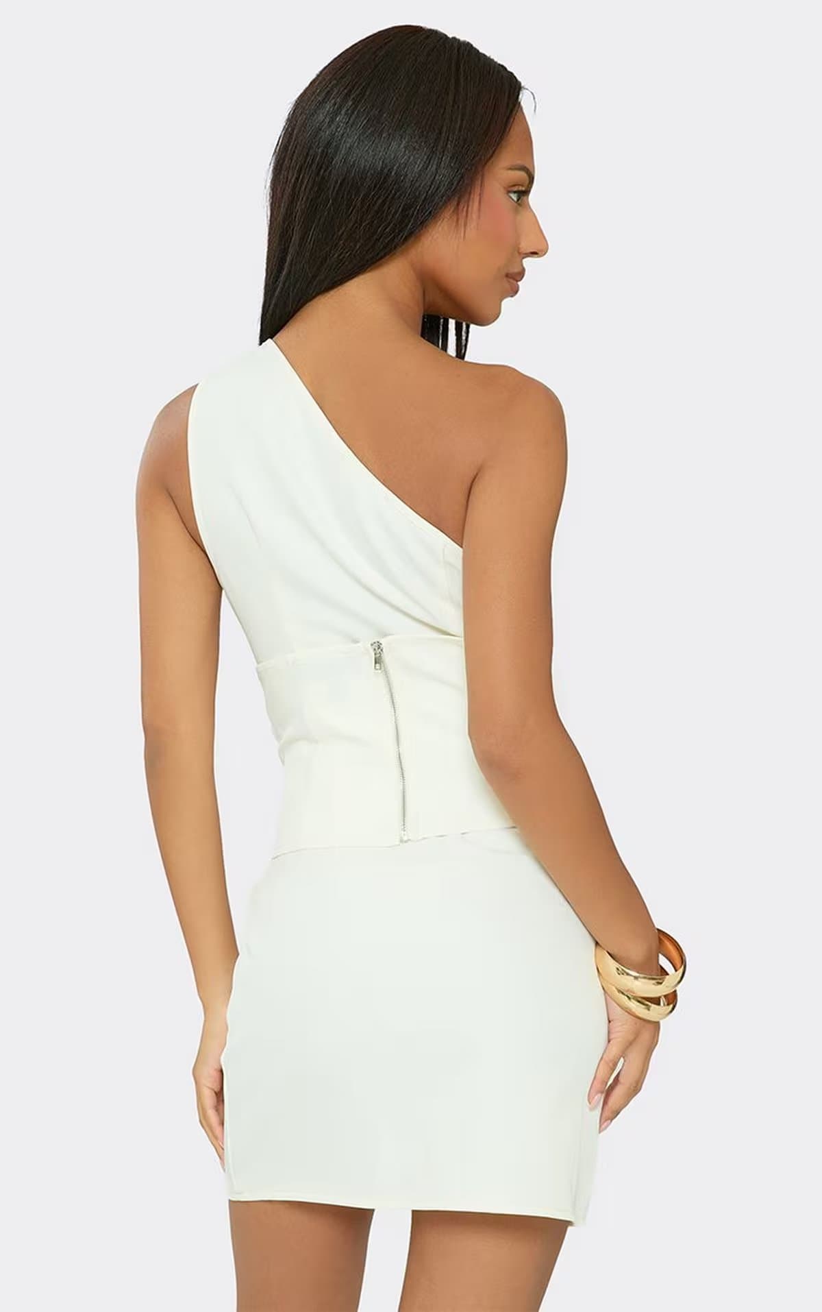 EGO One Shoulder Corseted Mini Dress In Cream, Women's Size UK 6