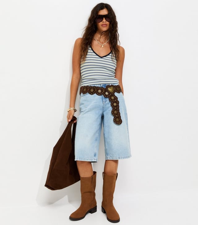 New Look Women's Blue Cotton Rich Striped Contrast Trim Halter Neck Top New Look - 3