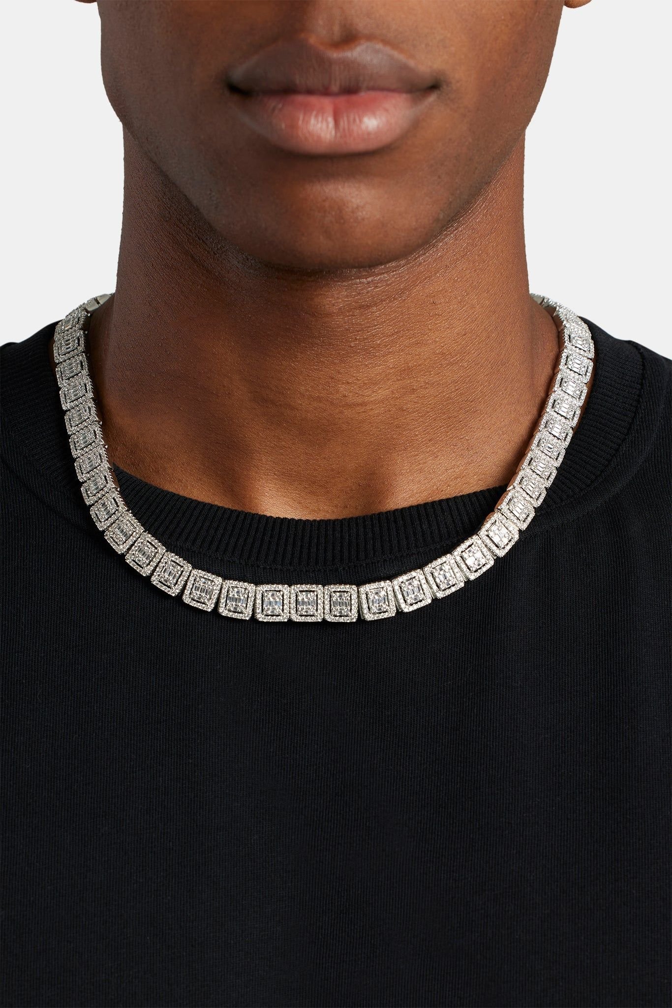 Cernucci Cernucci Men's 12mm Clustered Tennis Chain in Metallic Silver - 2