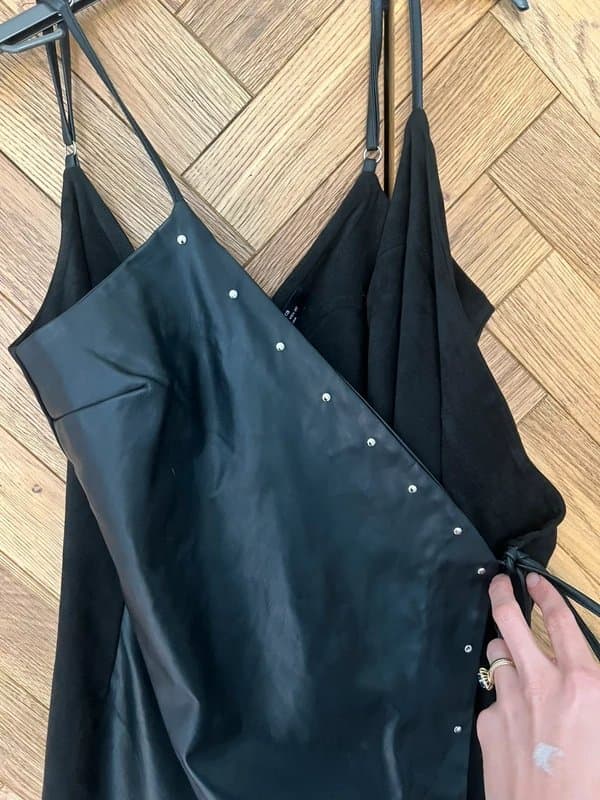 Bershka Bershka tie front studded mini dress leather/suede size L