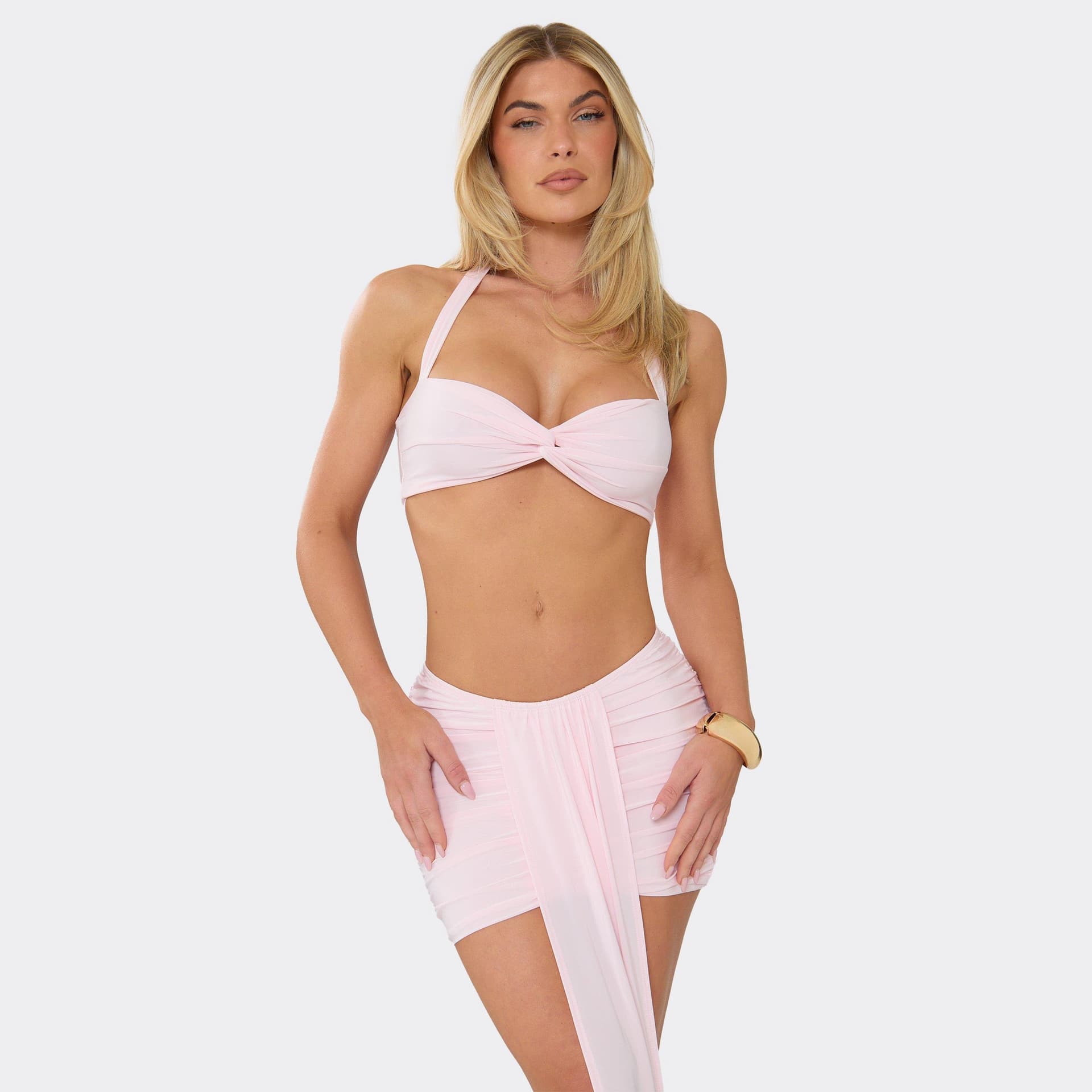 EGO Halterneck Twist Front Crop Top In Pink, Women's Size UK 8