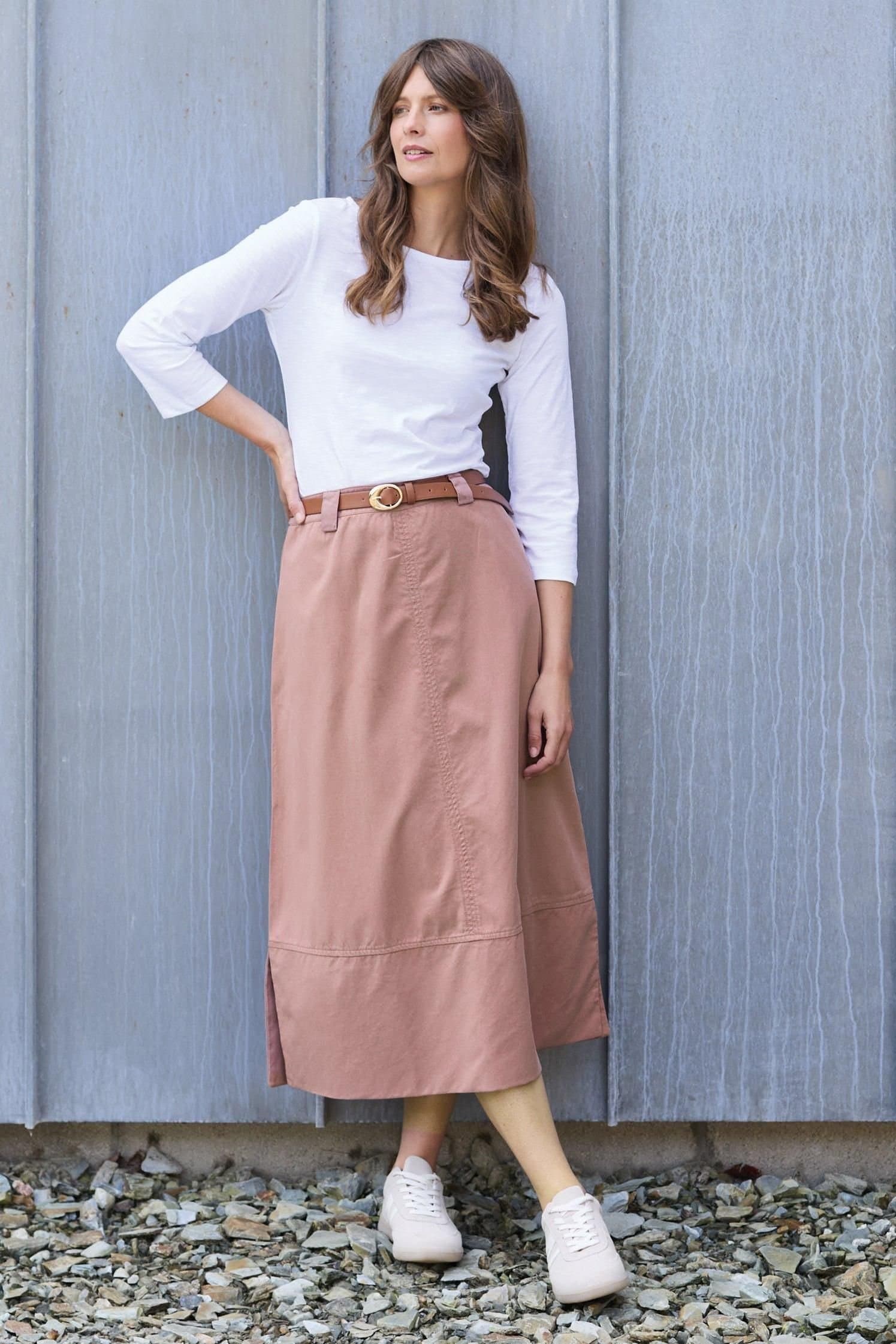 Lily & Me Lily & Me Pink Cotton Midi Skirt for Women