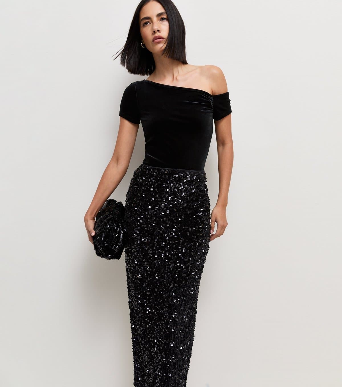 New Look Women's Black Sequin Pencil Midi Skirt New Look