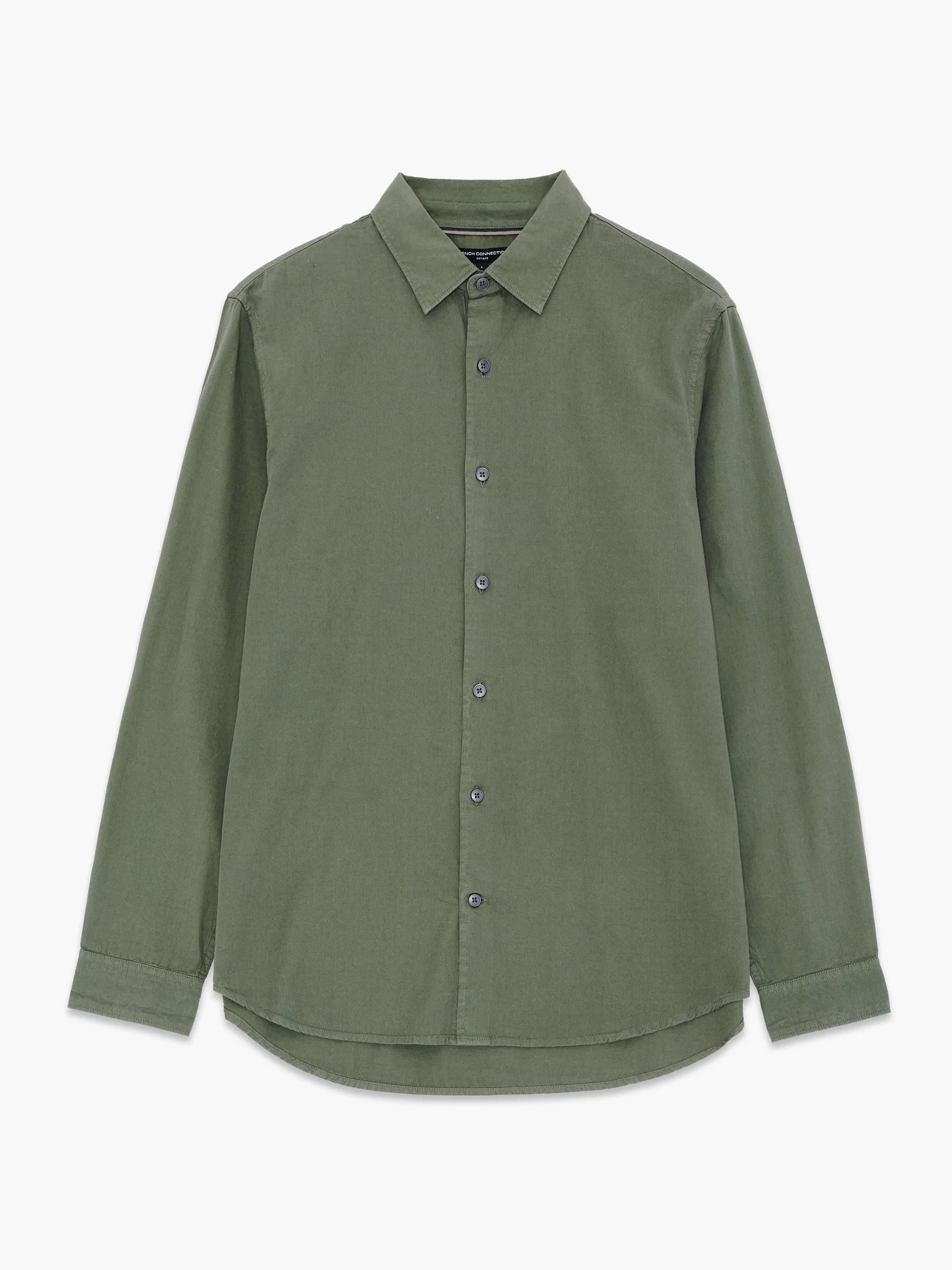 French Connection Dark Green Cotton Twill Regular Fit Shirt Beetle Green