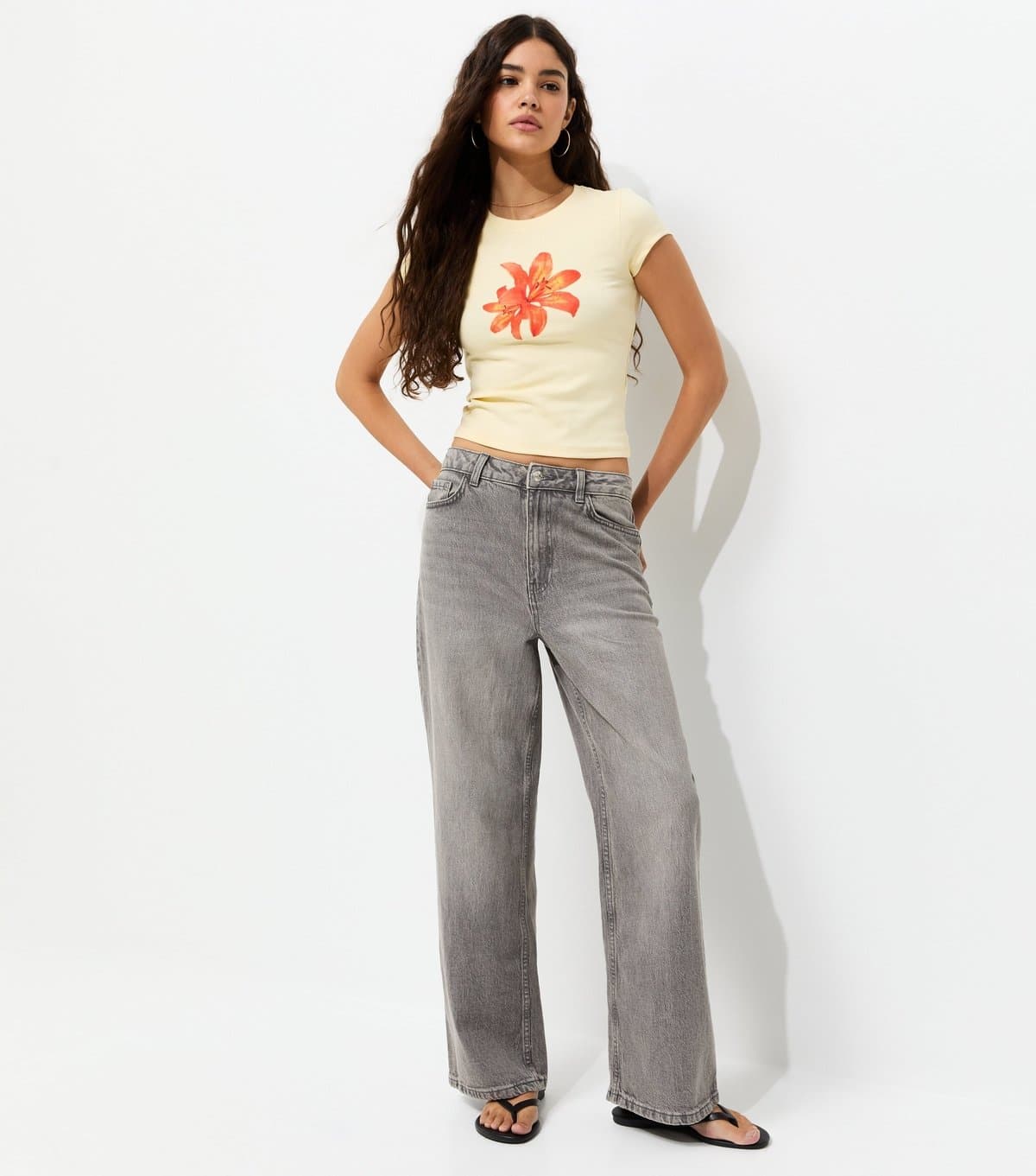 New Look Women's Light Grey Adalae Wide Leg Comfort Stretch Jeans New Look