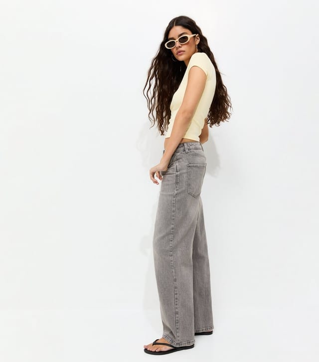 New Look Women's Light Grey Adalae Wide Leg Comfort Stretch Jeans New Look - 2
